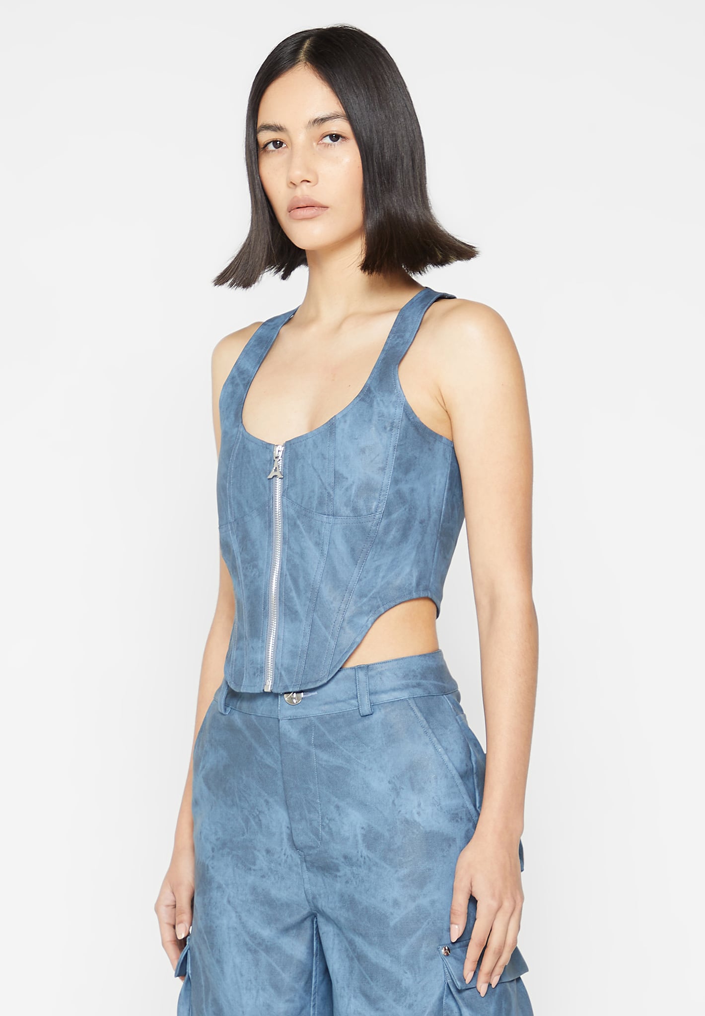 Vintage Marble Leather Corset Top - Washed Blue