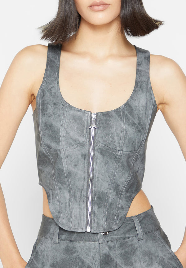Vintage Marble Leather Corset Top - Washed Grey