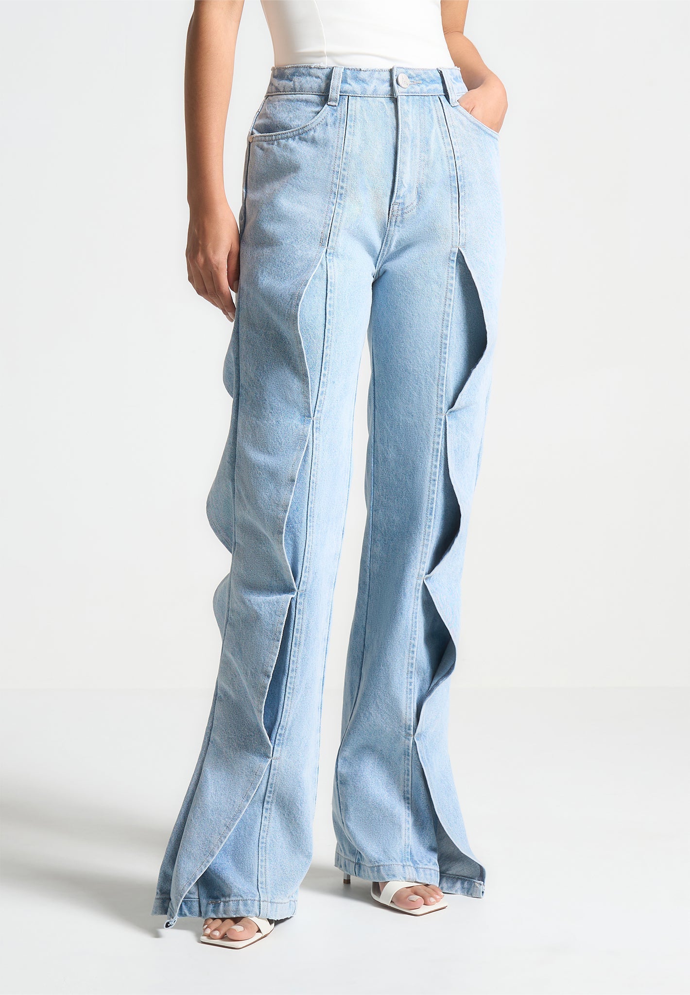 La Mofiel Wave Pattern Denim Wide Pants La Mofiel Wave Pattern 