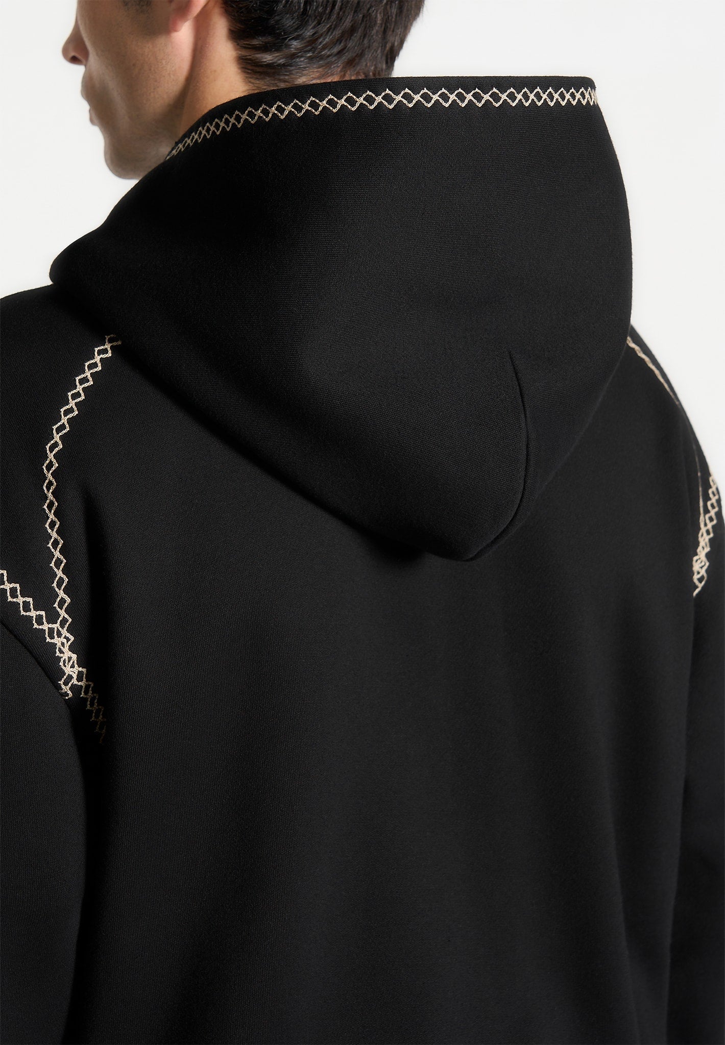 Ivan - Whipstitch Raglan Effect Zip Hoodie - Black | Manière De