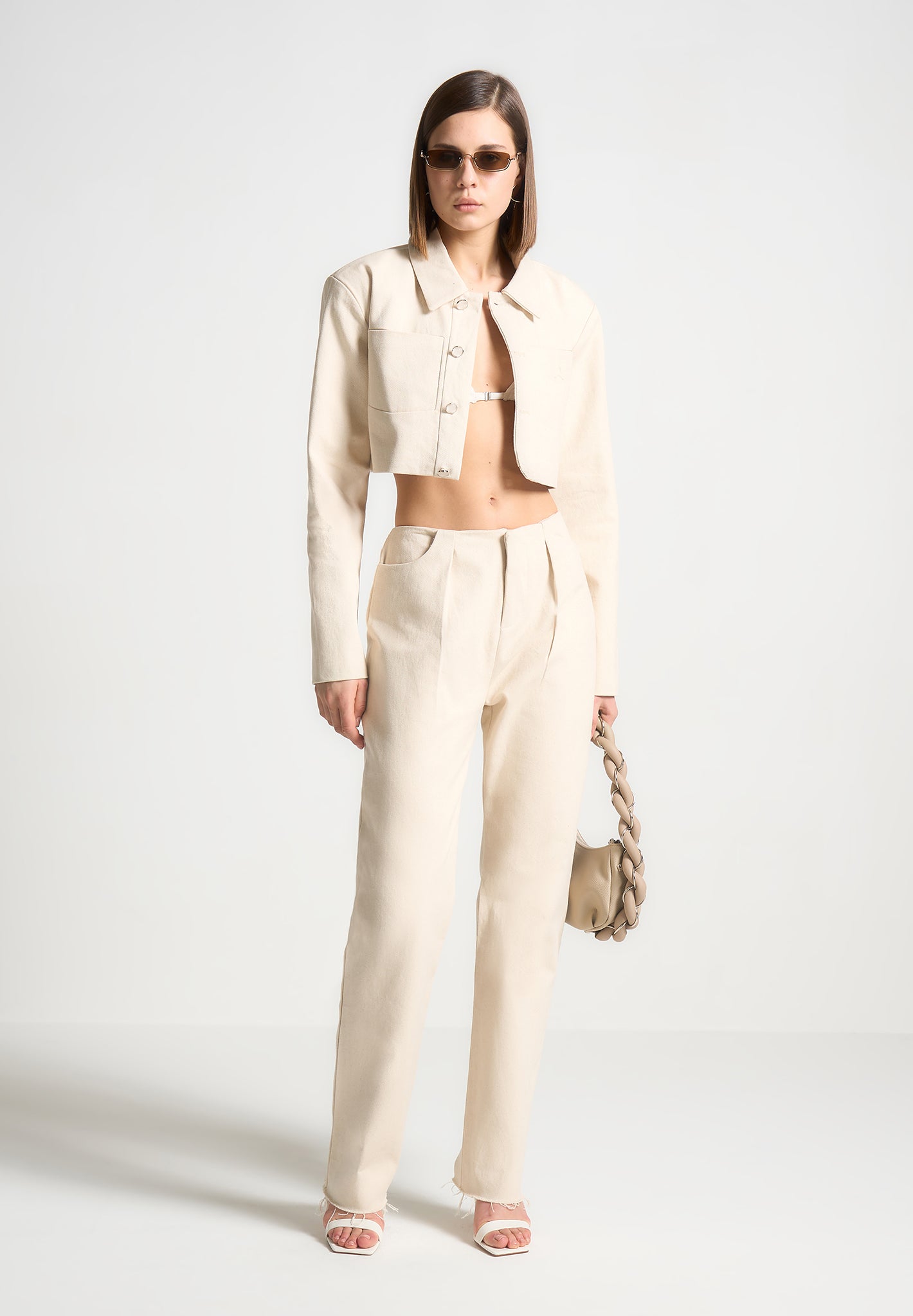 Cropped cream denim jacket hotsell